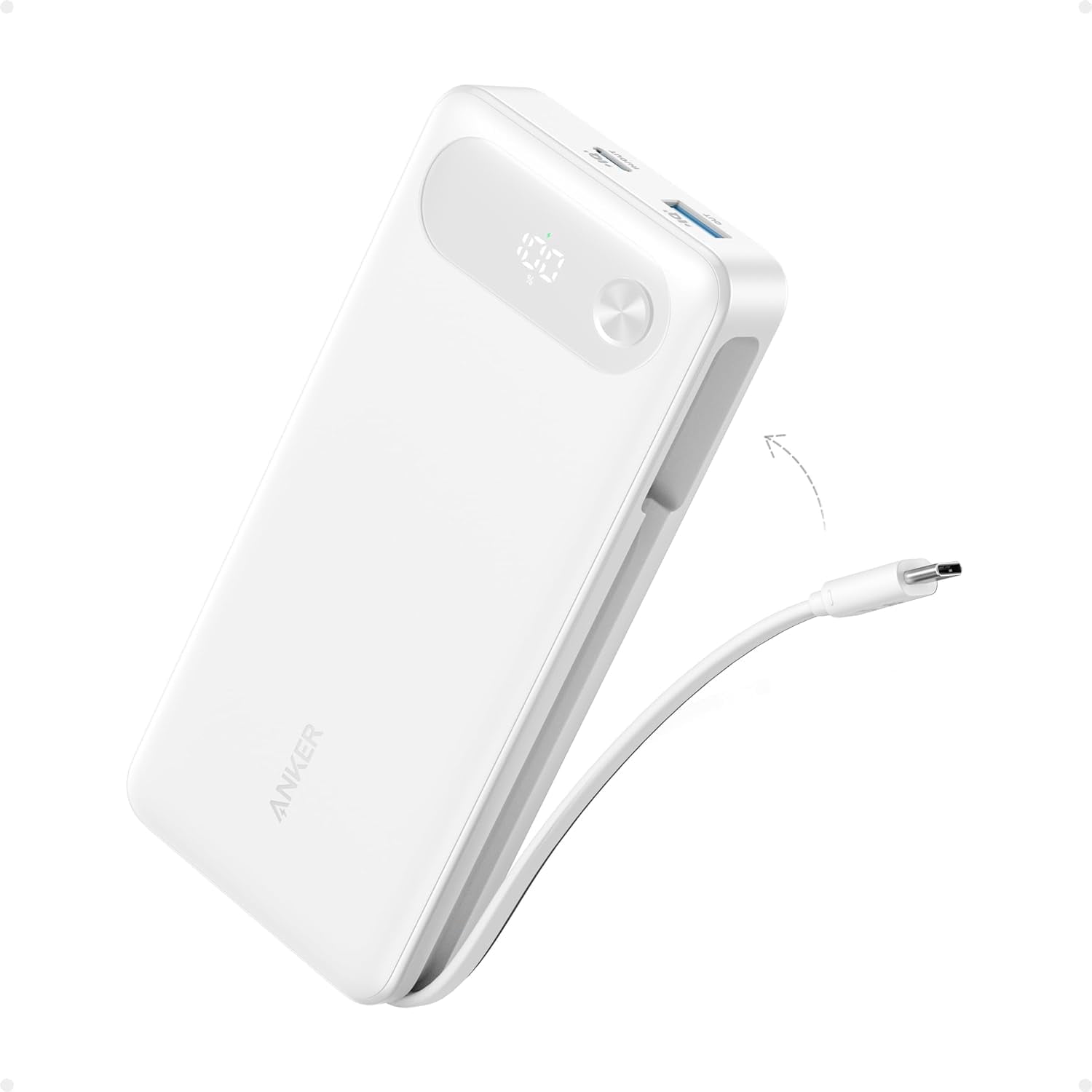Anker Power Bank, 20,000mAh Portable Charger with Built-in USB-C Cable