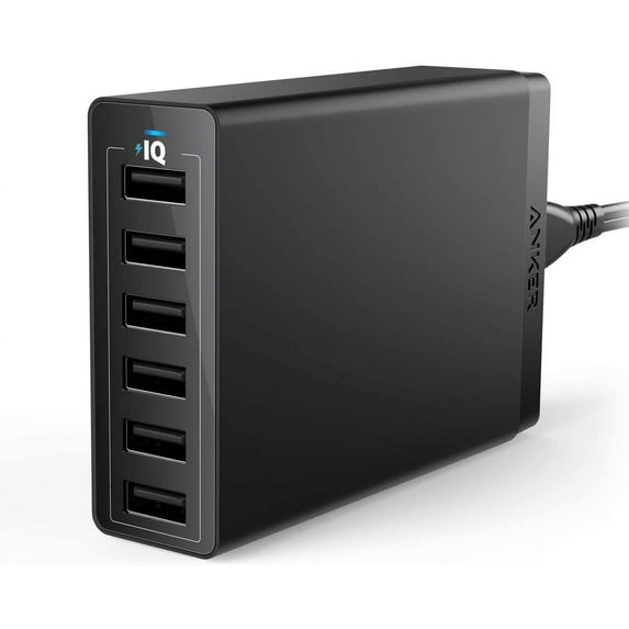 Anker PowerPort 6 - Power adapter - 60 Watt - 12 A - 6 output connectors (6 x USB) - black
