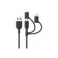 thumbnail image 1 of Anker Powerline II 3-in-1 Cable, Lightning/Type C/Micro USB Cable, 3ft, Black, 1 of 7