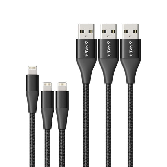 Anker Powerline+ II Lightning Cable 3-Pack (3 ft, 3 ft, 6 ft), MFi Certified Cord (Black)