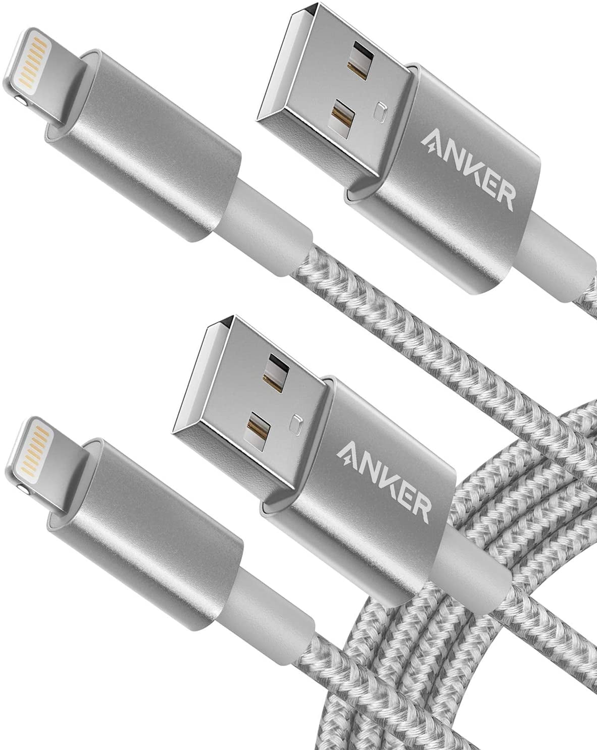 Anker Premium Nylon 6ft Silver Durable Lightning Cable (2 Pack)