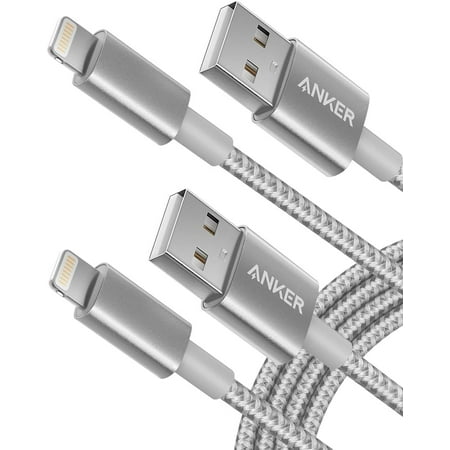 Anker Premium Nylon 6ft Silver Durable Lightning Cable (2 Pack)