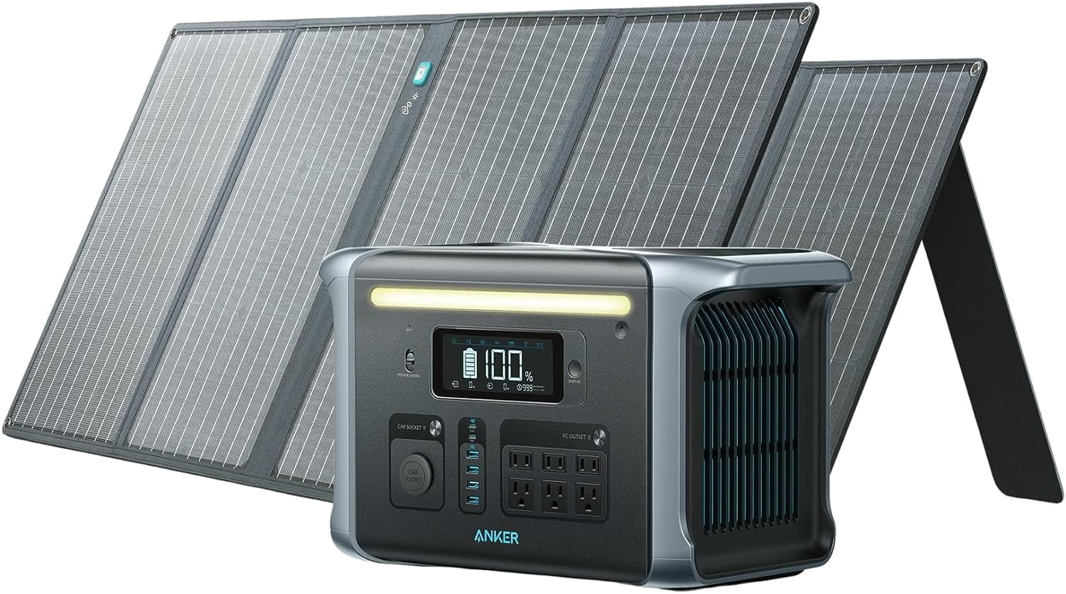 Anker SOLIX F1200 Portable Power Station, PowerHouse 757, 1229Wh Solar Generator, with 2 * 100W Solar Panels, LiFePO4, 6 * 110V/1500W AC Outlets, 2 USB-C Ports 100W Max, LED Light for Outdoor Camping