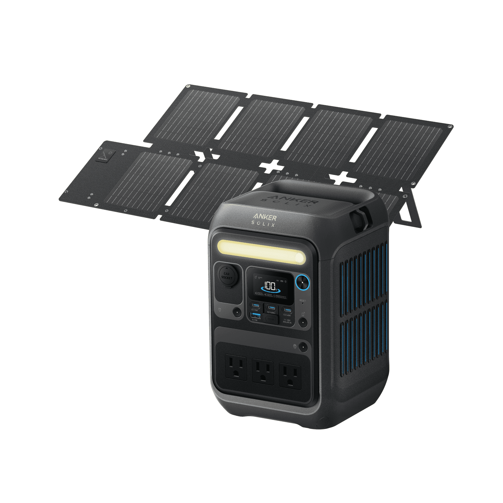 Anker SOLIX C300X 300-Watt 288Wh Push Button Start Battery Generator, with 140W 2-Way Fast Charging W/1 PS60 Portable Solar Panel for Jobsite/ Travel