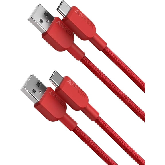 Anker USB A to USB C Cable, Charger Cord (2 Pack,3FT) (Red)