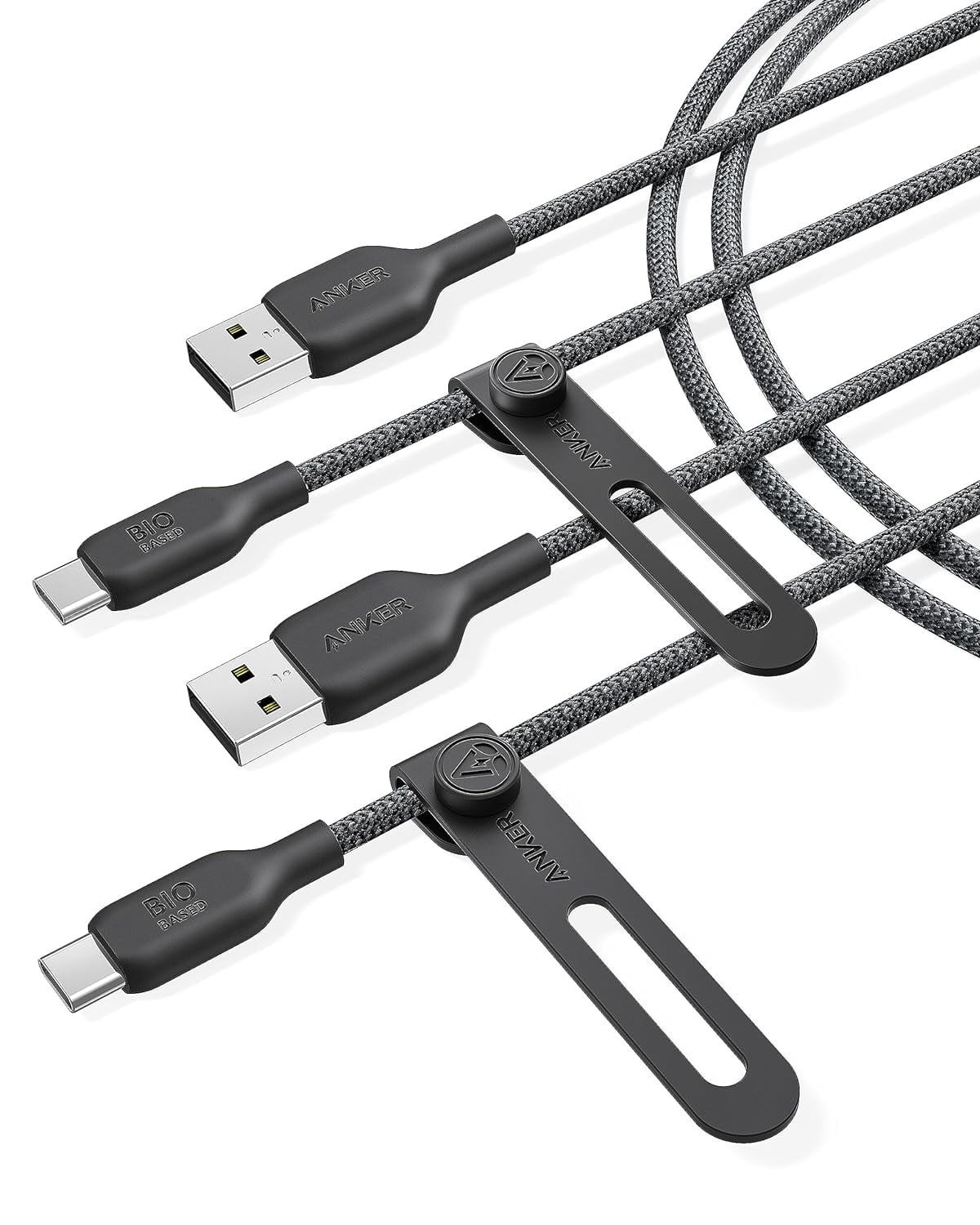 Anker USB C Cable Bio-Briaded [2 Pack, 6ft], Durable USB A to Type C Charger Cable, USB C Charger Cable Fast Charging for Samsung Galaxy Note 10/9/8 S10+/S10/S9+/S9, LG V30 (USB 2.0, Black)
