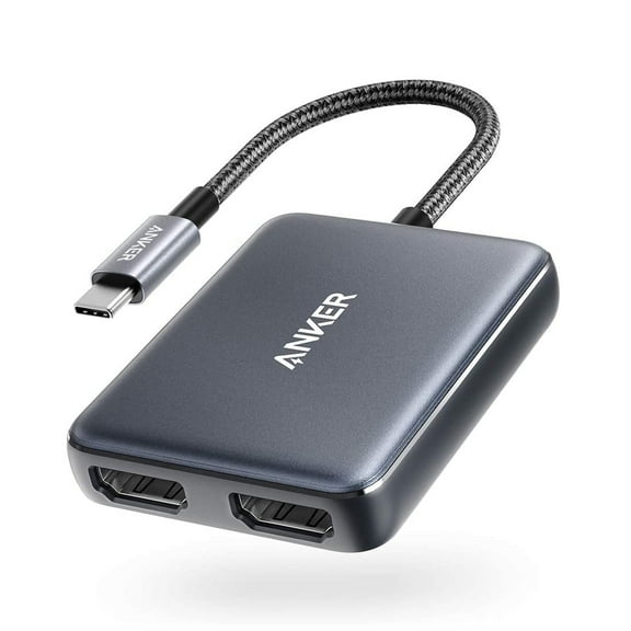 Restored Anker USB C to Dual HDMI Adapter, Compact and Portable USB C Adapter, Supports 4K@60Hz and Dual 4K@30Hz, for MacBook/LenovoYoga/Thinkpad, XPS, and More [macOS only Support SST Mode] (Refurbished)