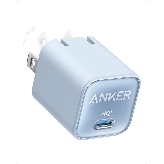 Anker USB C GaN Charger 30W Adapter Nano 3 PIQ 3.0 Fast Charging Foldable ,Misty Blue