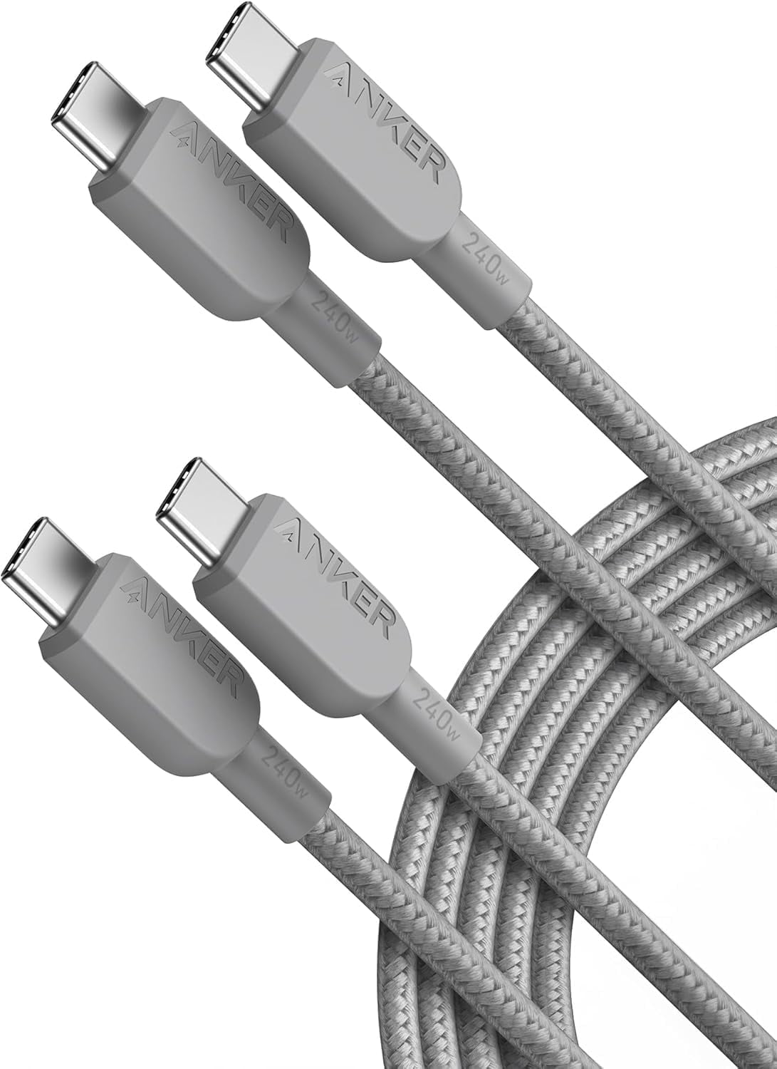 Anker USB C to USB C Cable (2Pack, 10FT),240W Type-C Fast Charging Cord (Grey)