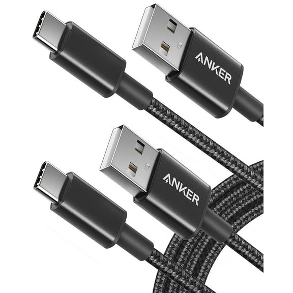 Anker USB Type C Cable, Anker (2-Pack, 6 Feet) Premium Nylon USB-C to USB-A Fast Charging Type C Cable, for Samsung Galaxy S10 / S9 / S8 / Note 8, LG V20 / G5 / G6 and More (Black)