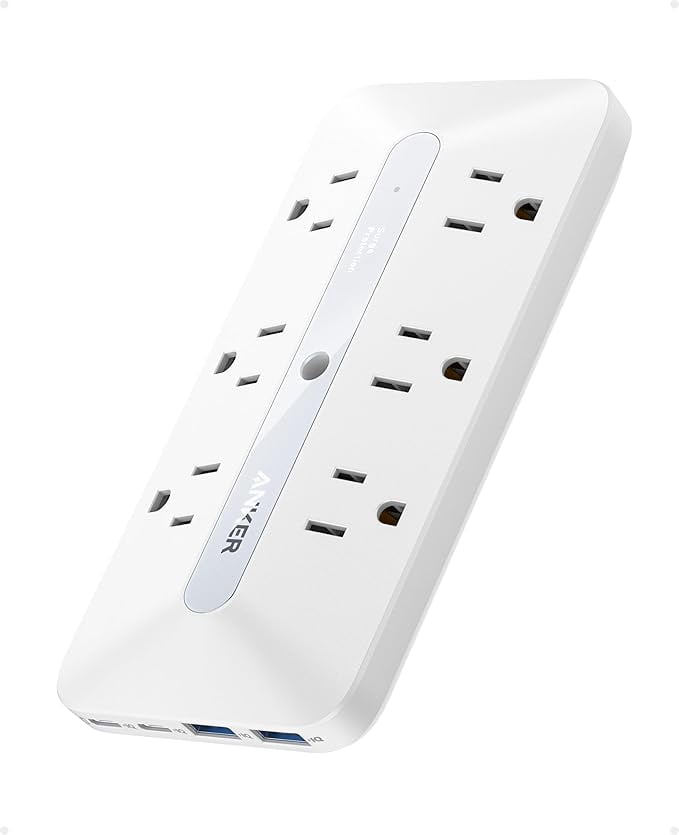 Anker Wall Charger, 10-in-1 Outlet Extender, 300J Surge Protector, 6 AC ...