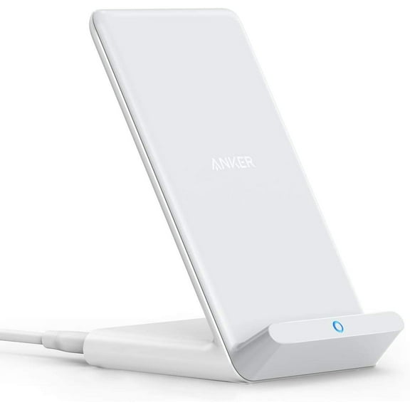 Anker Wireless Charger, PowerWave Stand, Qi-Certified for iPhone 12, 12 Mini, 12 Pro Max, SE, 11, 11 Pro, 11 Pro Max, XR, Xs Max, 10W Fast-Charging Galaxy S20 S10 S9 S8, Note 10 (No AC Adapter)