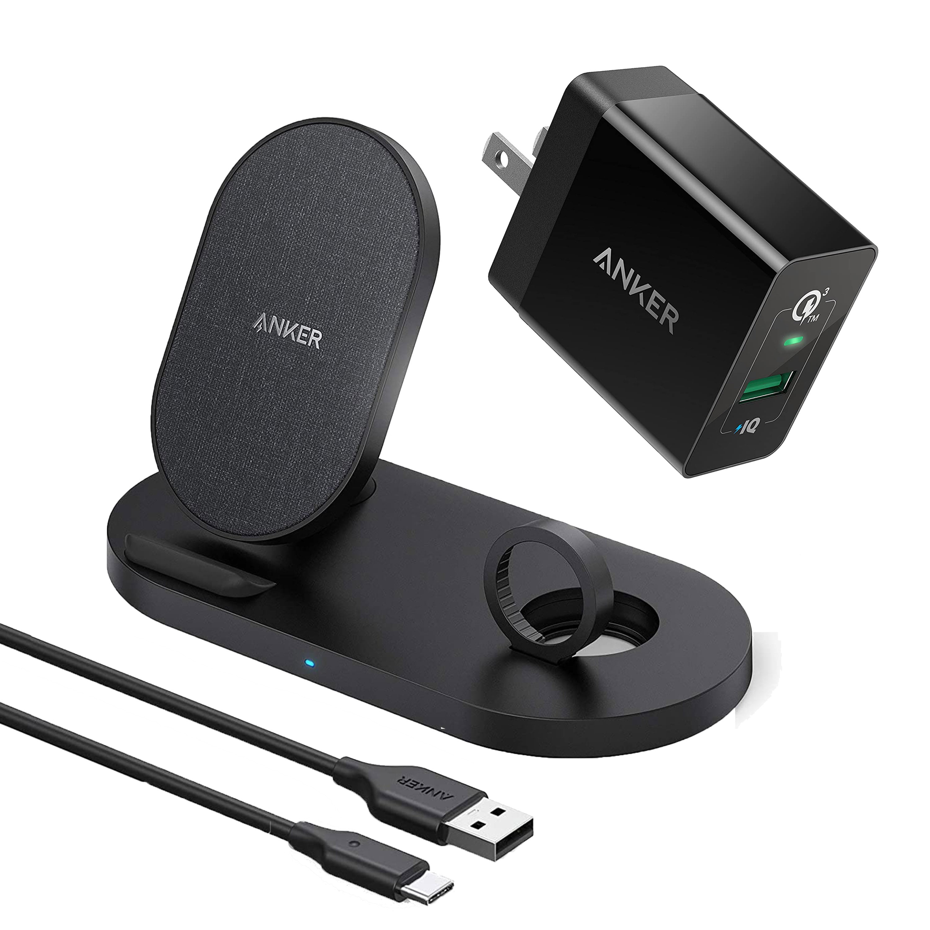 Anker Wireless Charging Station with QC Charger, PowerWave Sense 2-in-1 Stand with Watch Charging Holder for Apple Watch SE/6/5/4/3/2/1, iPhone SE 2020, 11, 11 Pro (Watch Charging Cable Not Included)