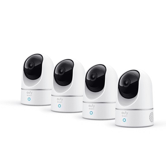 eufy Security Indoor Cam E220 4-Cam Kit, 2K Security Indoor Camera Pan & Tilt, Plug-in Camera with Wi-Fi, Human & Pet AI, Voice Assistant Compatibility, Motion Tracking, Homebase 3 Compatible