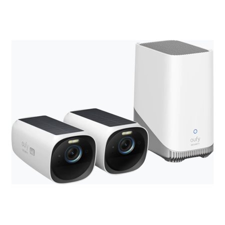 eufy - eufyCam 3, 2-Outdoor Wireless 4K Solar Powered Security Cameras with HomeBase 3 - White/Black