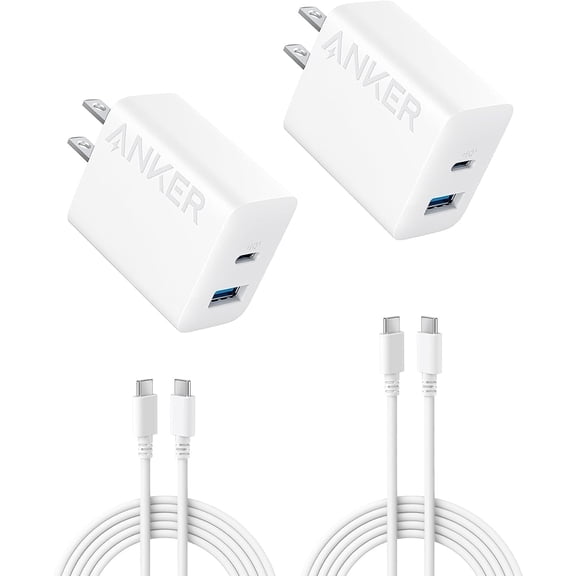 Anker Charger, USB C Charger Block, 2-Pack 20W Fast Wall Charger Compatible for iPhone 17/16/15/15 Pro/Pro Max/iPad Pro and More, with 2 Pack 5 ft USB-C Cable