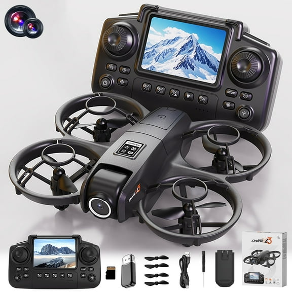 Ankereame 1080P Camera Drone with Brushless Motor, 360° Obstacle Avoidance & Altitude Hold, Screen Remote, LED Lights, Under 250g No Registration, Carrying Case for Ki-ds & Adults