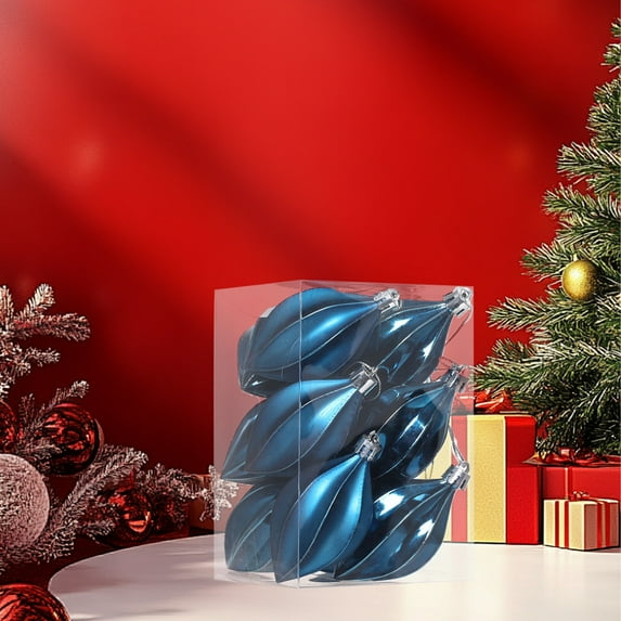 Ankereame 12 Pcs Blue Christmas Balls - Lightweight Plastic Hanging Ornaments, Holiday Decor Gift Box Set