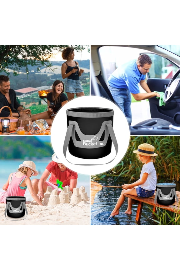 12L Leakproof Collapsible Water Bucket, 500D Tarpaulin Space-Saving Portable for Camping Fishing Car Washing, 6 Color Options