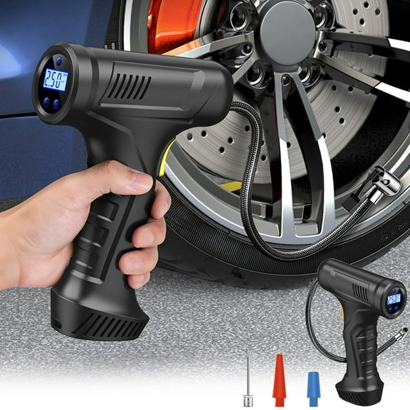 Ankereame 12V Portable Tire Inflator, Digital Gauge, Emergency LED Light, Fast Inflation, Auto Shut Off - for Car, Motorcycle, Bike, Inflatables