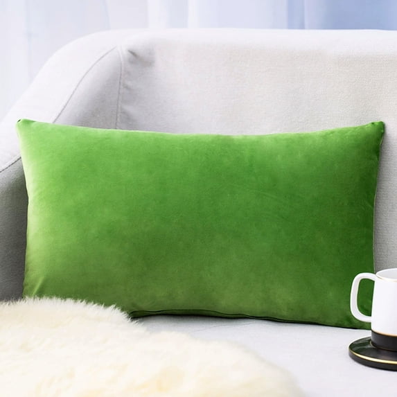 Ankereame 12x20 Inch Green Velvet Lumbar Throw Pillow Cover - Brushed Polyester, Zippered Closure, Machine Washable Soft Plush Cushion Cover for Couch Bedroom, Giftable