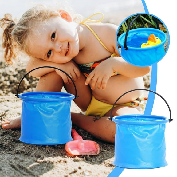 2 Pack Foldable Travel Bucket - Food Grade Non-Toxic 2L/40oz, Reinforced Handle, Lightweight Compact for Camping, Hiking, Beach, Fishing & Picnic, Veggie Wash & Ki-ds