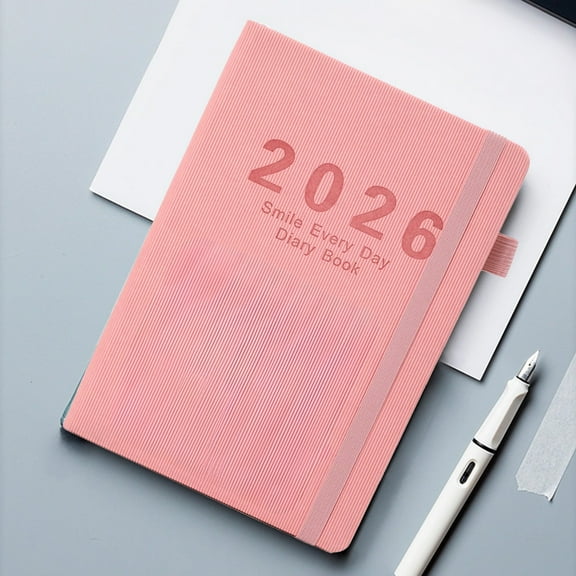 2026 Vertical A5 Planner with Elastic Closure Faux Leather Stitched Binding Pink Daily Weekly Monthly Academic Organizer Compact Portable Notebook