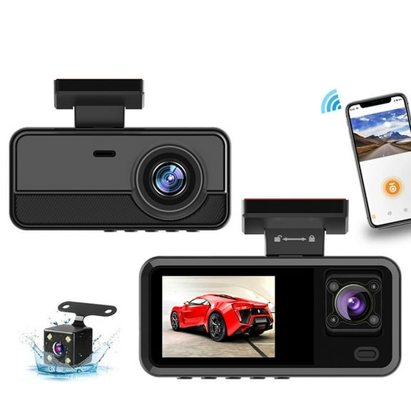 3 Channel Dash Cam Front Inside Rear 1080P HD with Infrared Night Vision, WiFi, 24H Parking Mode, Loop Recording, 170° Wide Angle, Easy Install Car Camera