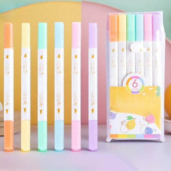 6 Pack Scented Double Tip Highlighters, Fluorescent Markers with Non-Rolling Square Barrel & No Bleed Ink for Stu-dents Journaling Art