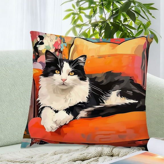Ankereame Abstract Kitten Floral Decorative Pillow Cover 18x18 Inch - Indoor Outdoor Holiday Home Decor with Invisible Zipper