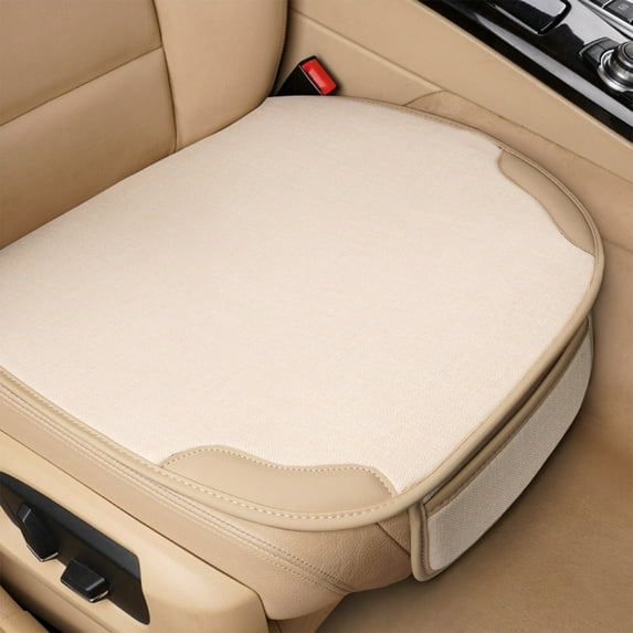 Beige Linen Car Seat Cushion - All Season, Breathable, Easy to Clean for Comfortable Driving