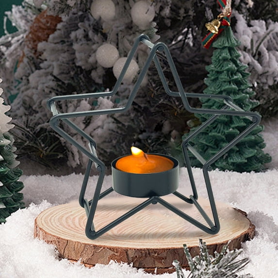 Black Star Christmas Candle Holder - Iron Metal Compact Decor, Festive Table Centerpiece & Fireplace Accent for Holiday Parties, Perfect Gift for Family Friends