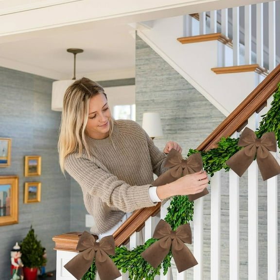 Brown Velvet Christmas Bow - 5.5x4.9in Polyester Holiday Decor with Zip Ties for Tree & Gift Wrapping