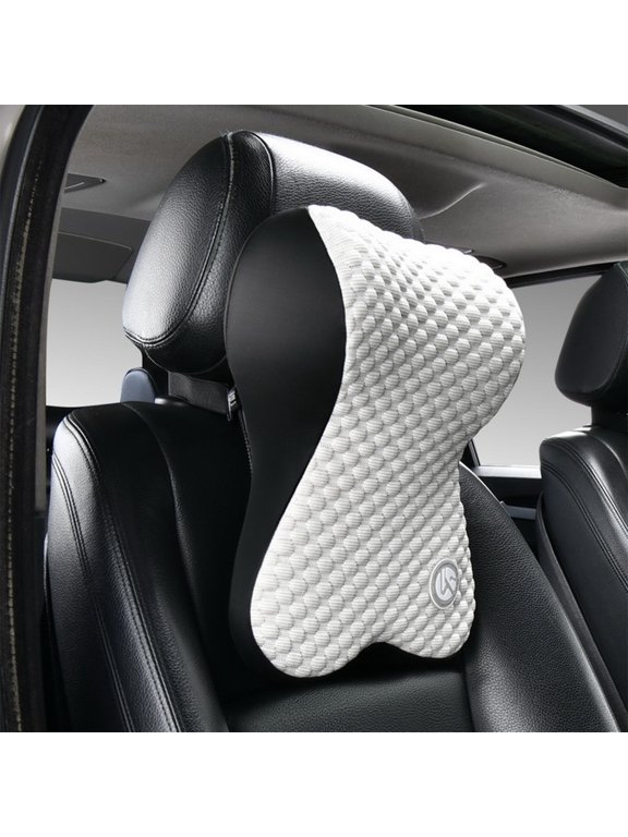 Car Headrest Neck Pillow - Ergonomic 3D Support, Detachable Cover, Universal for All Cars, White