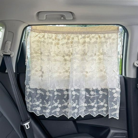 Car Side Window Sunshade, Lace Embroidery Cotton Mesh - Privacy, Sun Protection, Easy Install, Universal Fit, Khaki