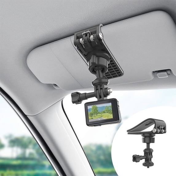 Car Sun Visor Action Camera Mount - Universal for All Cars, 1/4 Inch Thread, Compatible, Unobstructed View, Easy Install