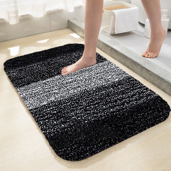 Flocked Microfiber Non-Slip Bath Mat with Rubber Backing, Highly Absorbent Fast Drying, Machine Washable 15.7"x23.6" Black Rug for Bathroom Tub/Shower & Living Room
