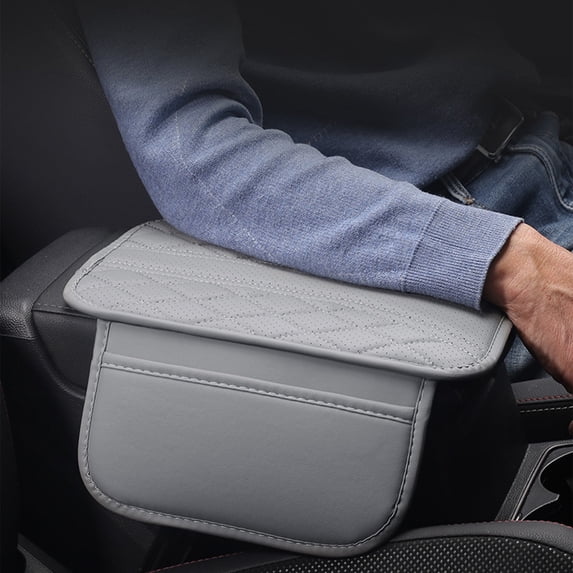 Gray Leather Car Center Armrest Pad - Elbow Support, Universal Fit for Most Vehicles, All-Season Protective Cover