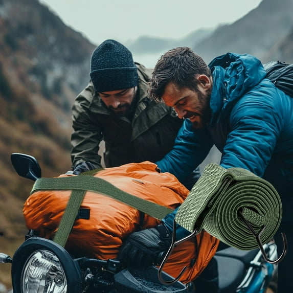 Heavy Duty Elastic Tie Down Straps 13 ft, Quick Release, Green - for Motorcycle & Truck Cargo