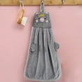 thumbnail image 1 of Ki-ds Hanging Coral Fleece Hand Towel - Cute Piglet with Crown Decoration, Absorbent Quick-Drying, Gray Solid Color, Rope-Wrapped Edge for Bathroom/Kitchen, 1 of 6