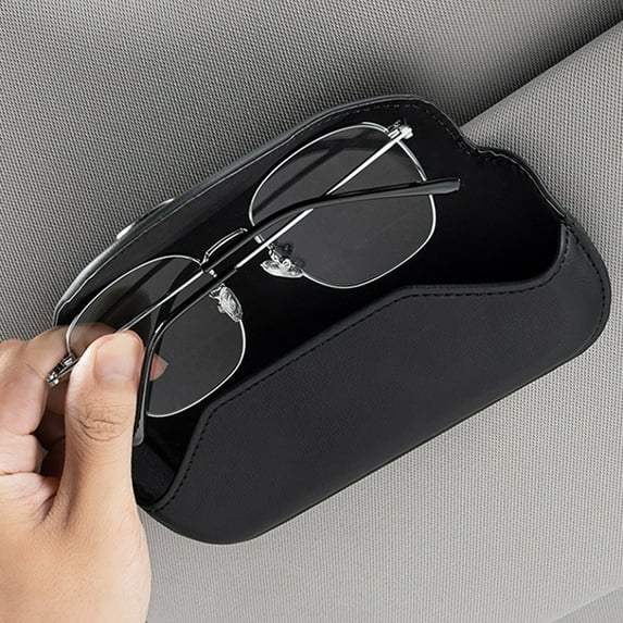 Ankereame Leather Car Sunglasses Holder - Universal Sun Visor Storage with Sunshade, Multi-functional for Glasses, Small Items