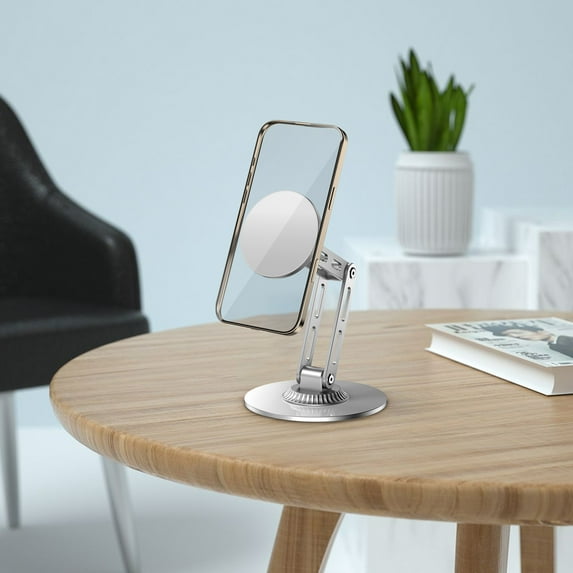 Magnetic Foldable Metal Phone Tablet Stand for Desk - 3-Axis Adjustable Sturdy Desk Holder for Live Streaming, Watching Videos & Video Calls