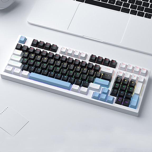 Mechanical Gaming Keyboard, 98-Key Compact with Russian English Layout, Hot Swap, Wired USB-C, Mixed Backlit, Ergonomic, Blue - for Gaming & Office