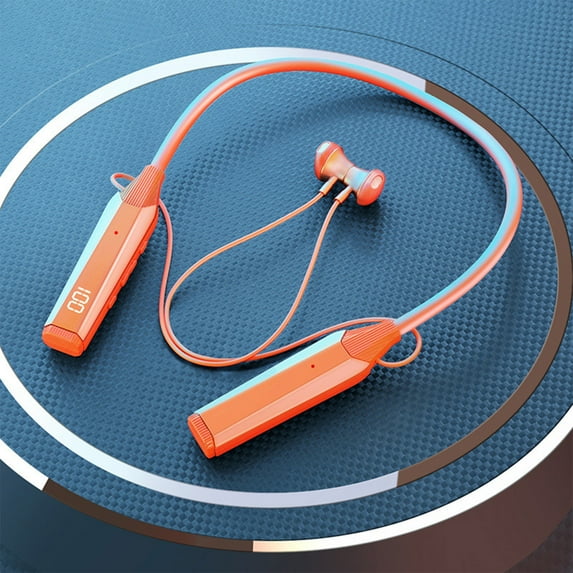 Neckband Bluetooth Earphones 5.4 with ANC, LED Battery Display, Magnetic Storage - 600mAh Long Battery Life, TF Card Support, Lightweight Stereo Surround Sound - Orange