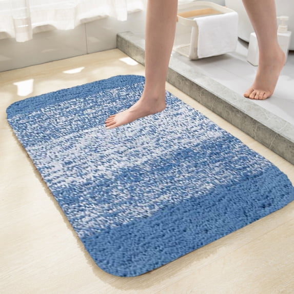 Ankereame Non Slip Absorbent Microfiber Bath Mat, Soft Flocked Quick Dry, 15.7x23.6 Inch Blue for Bathroom Shower Tub