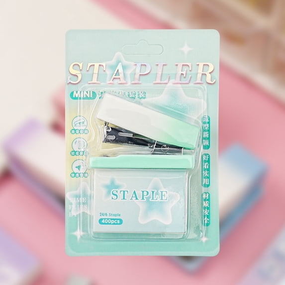 Ankereame Pastel Gradient Mini Stapler - Ergonomic 1-Hand Use, 400 Staples Included, 28mm Deep Insertion for Stu-dents & Office, Giftable Blister Pack