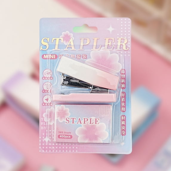 Pastel Gradient Mini Stapler - Ergonomic One-Hand Portable with 400 Staples (2 Staplers + 2 Boxes), Back to Sch-ool Office Supplies, Cute Desk Accessory