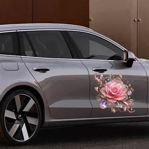 Ankereame Pink Romantic Rose Decals, Waterproof Stickers for Car & Bathroom Tiles - Scratch Cover, Paint Protection