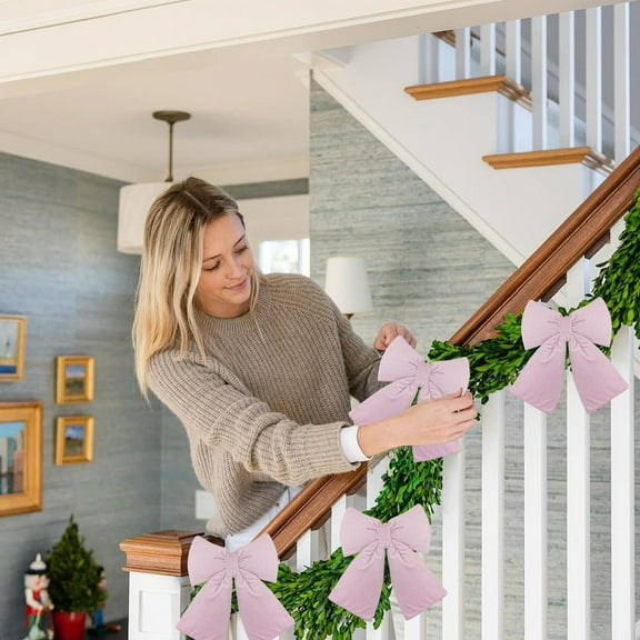 Ankereame Pink Velvet Christmas Bows - 5.5x4.9 Inch Festive Hanging Decor for Christmas Tree & Gift Wrapping with Zip Ties