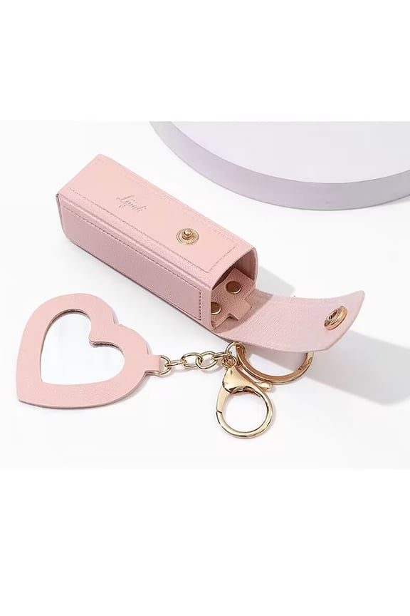 Portable Lipstick Case with Heart-Shaped Mirror Keychain - Mini Soft Lipstick Storage Pouch, Compact Lipstick Holder for Purse, Travel & On-the-Go Makeup Touch-Ups